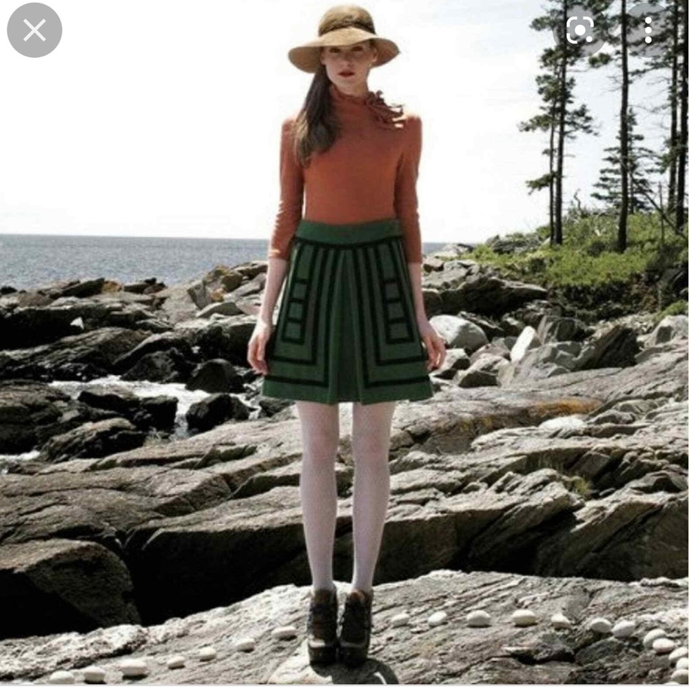 ANTHROPOLGIE TSUGA MAEVE EMERALD GREEN AND BLACK WOOL BLEND SKIRT